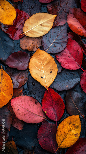 Autumnal Leaf Palette in Puddles