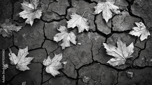 Dried earth adorned by fallen leaves