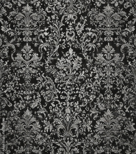 Intricate damask pattern, high contrast monochrome, decor, background, fabric