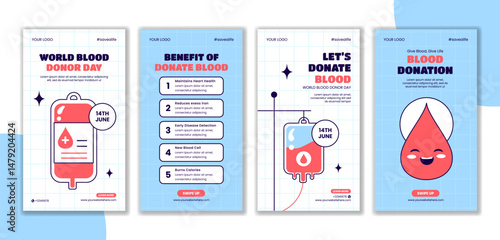 Flat Vector Illustration of World Blood Donor Day Social Media Stories Design Template