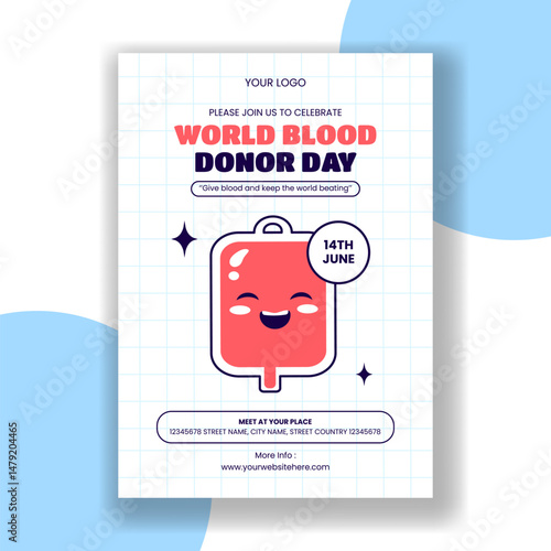 Blood Donor Day Awareness Social Media Invitation Template in Flat Cartoon Style