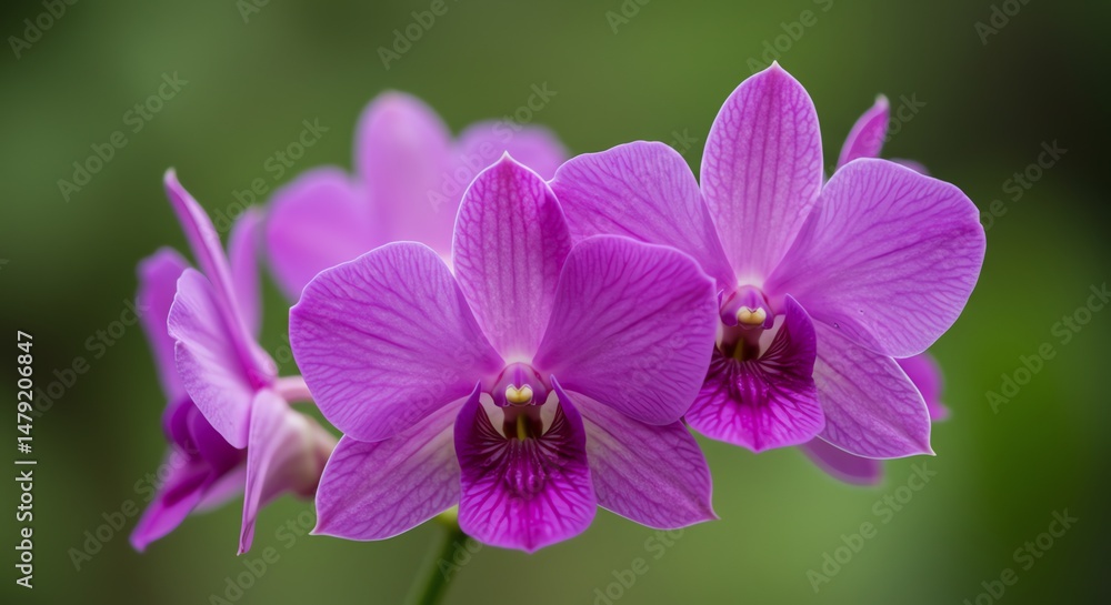 Orchid Trio: Delicate Purple Blooms in Serene Garden Orchid Trio: Delicate Purple Blooms in Serene Garden