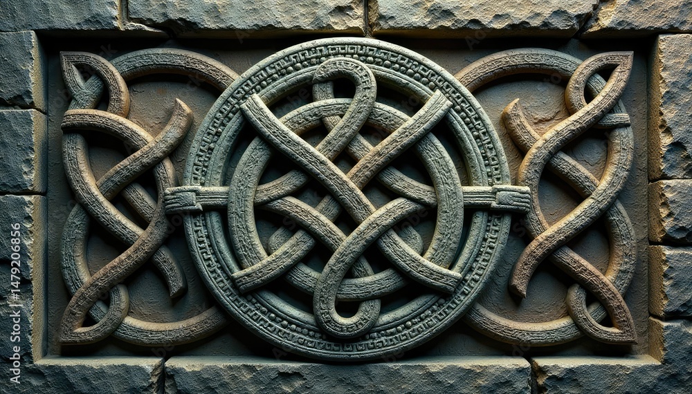 Intricate Celtic knotwork carved into ancient stone , brown, knotwork, religious symbol Intricate Celtic knotwork carved into ancient stone , brown, knotwork, religious symbol
