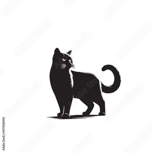 Chartreux Cat Vector Silhouette: Elegant and Muscular Feline Design Featuring the Breed’s Distinctive Smile, Dense Woolly Coat, and Rounded Features in a Clean, Minimalist Vector Style.
