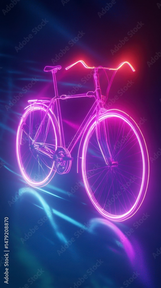 Fototapeta premium Neon Bicycle on Dark Background with Dynamic Light Effects