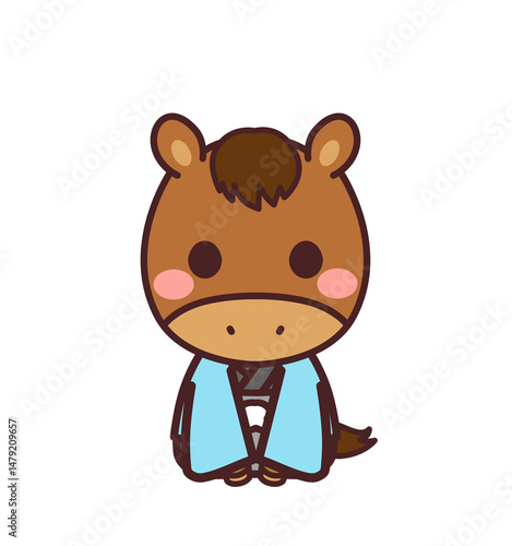 着物を着た馬のかわいいキャラクター　イラスト素材