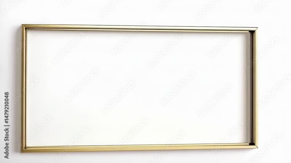 Empty golden frame on a white background, perfect for mockups, artwork display, picture or photograph showcase.