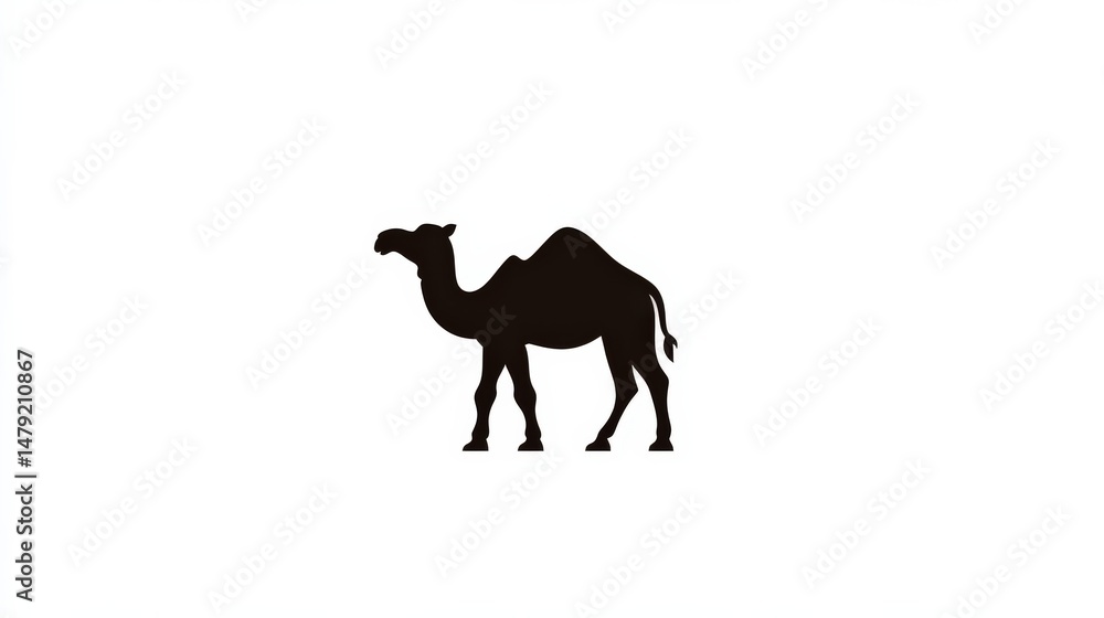 Obraz premium Black silhouette of a camel on a white background in simple art style