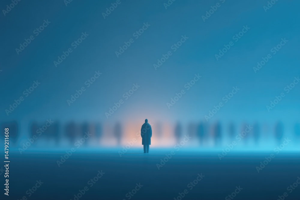 Obraz premium minimalistic photo with distinct focus on lone figure symbolizing climate policy while all background individuals are