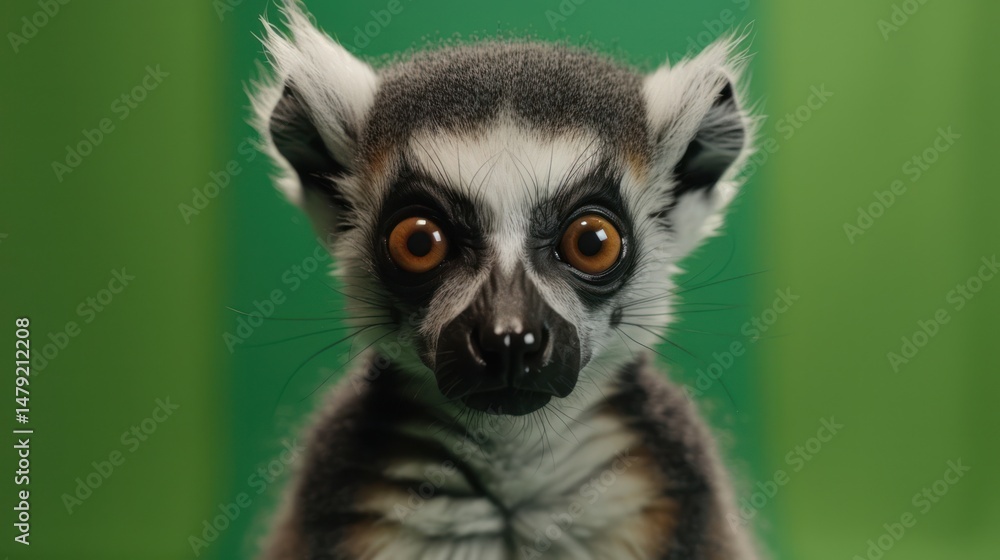 Fototapeta premium Baby lemur close-up against green