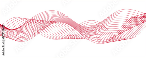 Minimalist abstract wave design consisting of smooth, flowing white and maroon lines on a white background. Business curve lines in transparent background. line blend curve flow futuristic background.