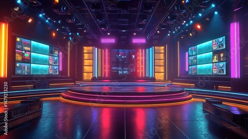 Futuristic Stage with Neon Lights