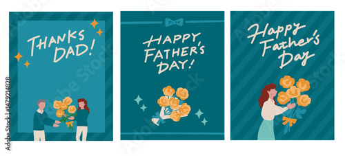 父の日の黄色い花束と人物のインスタグラム向けのフレームベクターイラスト Framed vector illustration for Father's Day Instagram.