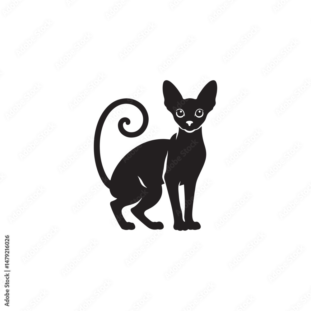 Fototapeta premium Cornish Rex Cat Vector Silhouette: Sleek and Curly-Coated Feline Design Highlighting the Breed’s Distinctive Ears, Wavy Fur, and Slender Frame in a Minimalist Vector Art Style. 