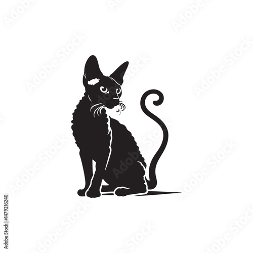 Obraz na plátně Cornish Rex Cat Vector Silhouette: Sleek and Curly-Coated Feline Design Highlighting the Breed’s Distinctive Ears, Wavy Fur, and Slender Frame in a Minimalist Vector Art Style