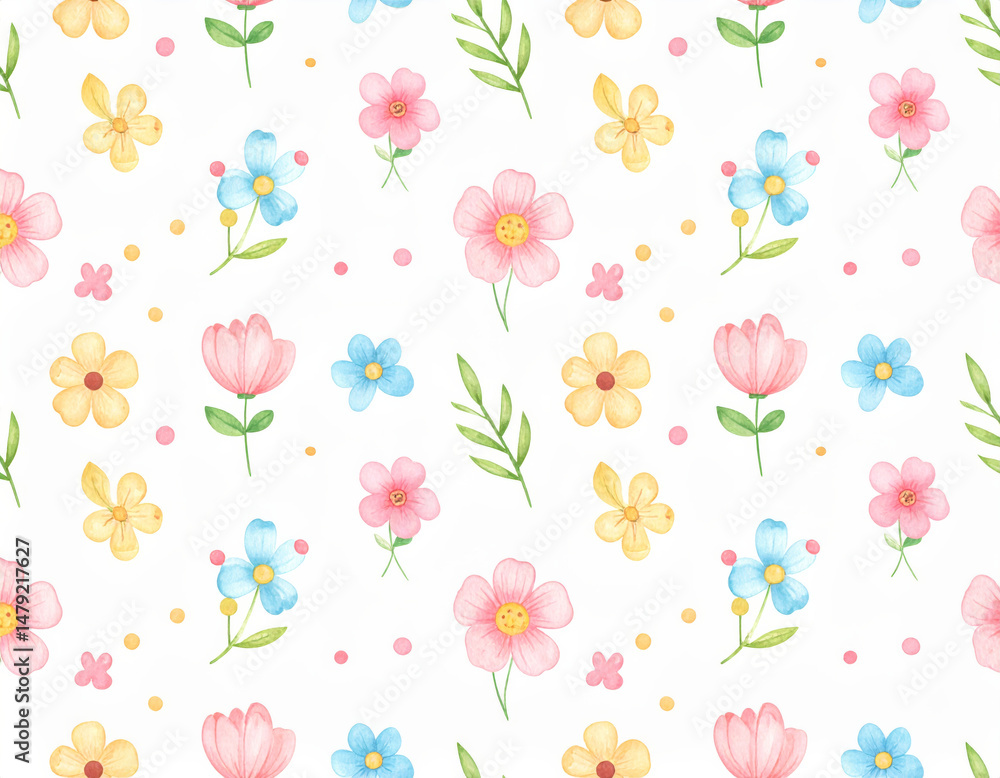 custom made wallpaper toronto digitalBeautiful floral pattern featuring colorful flowers and leaves on white background, creating cheerful and vibrant atmosphere. Perfect for children designs and crafts