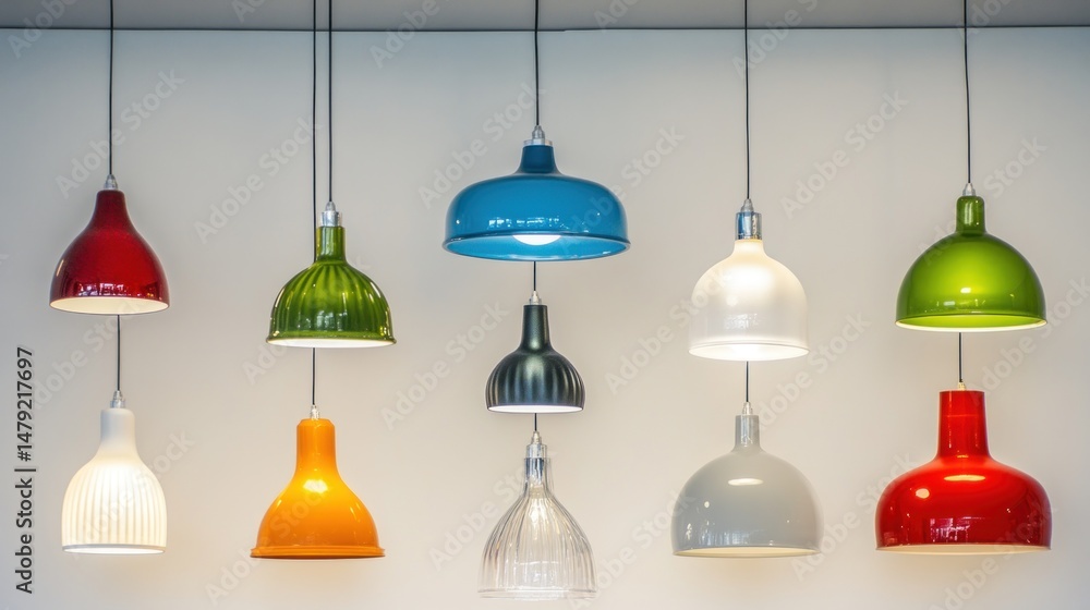 Obraz premium Collection of Colorful Pendant Lights Hanging from Ceiling