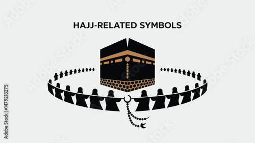 hajj vector, hajj pilgrimage silhouette, black silhouette hajj symbols