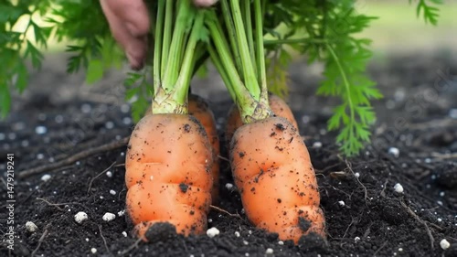 Freshly Harvested Carrots Standing In Rich Soil, Ready For Consumption