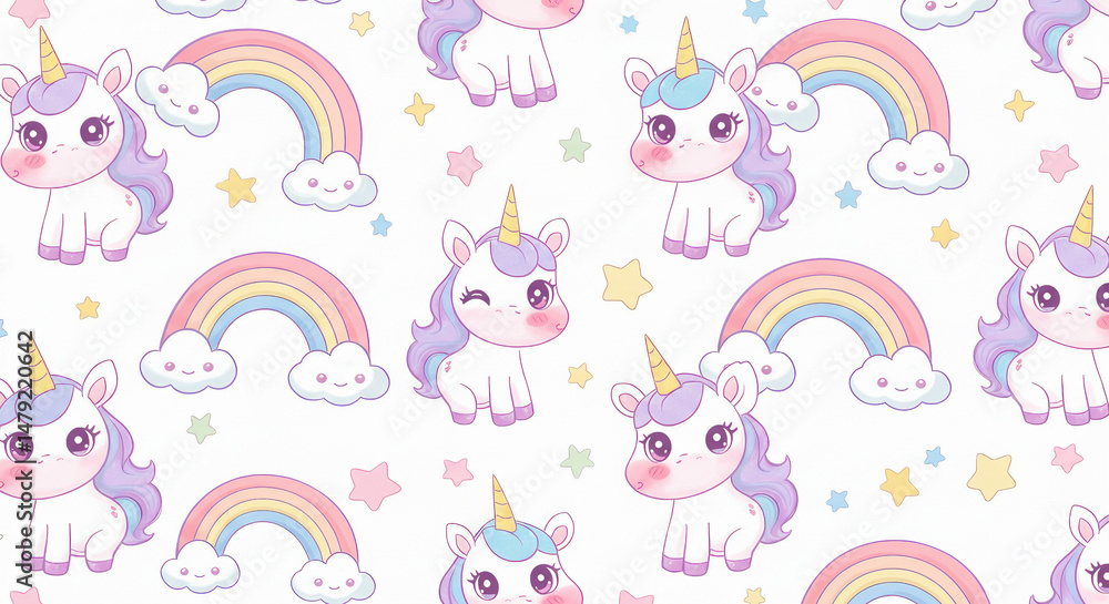 Obraz premium Cute Unicorns and Rainbows Seamless Pattern