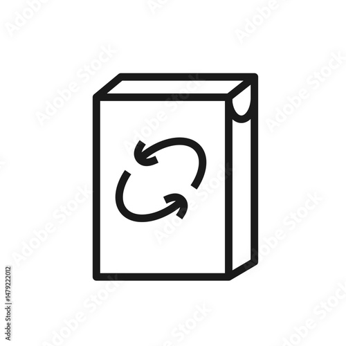 Powder laundry detergent in a box line icon. Editable stroke. Refresh arrows sign. For logo, web design, mobile app, cleaning product branding, ui ux. Vector illustration isolated on white background