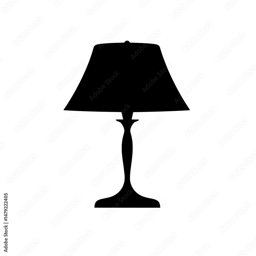 Traditional lamp silhouette with wide conical shade and curved base ideal for vintage lighting or cozy interior concepts Traditional lamp silhouette with wide conical shade and curved base ideal for vintage lighting or cozy interior concepts