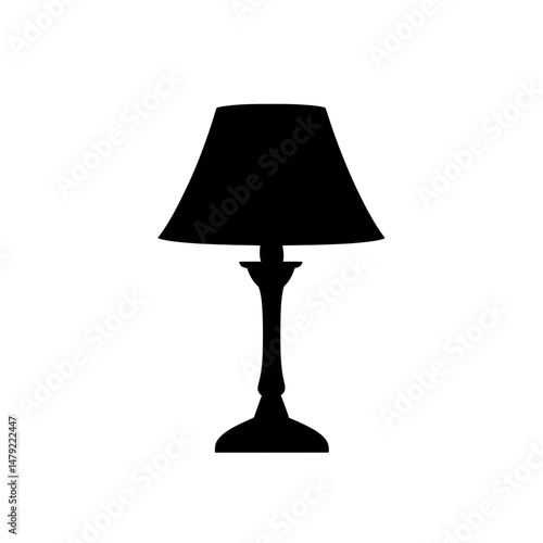 Classic table lamp icon with wide lampshade and elegant stand used for home decor, lighting design, or interior themes