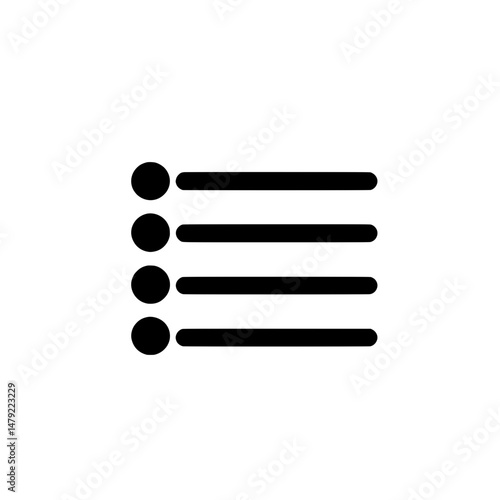 Flat list icon featuring filled bullet points and straight text lines for task, content, or checklist representation
