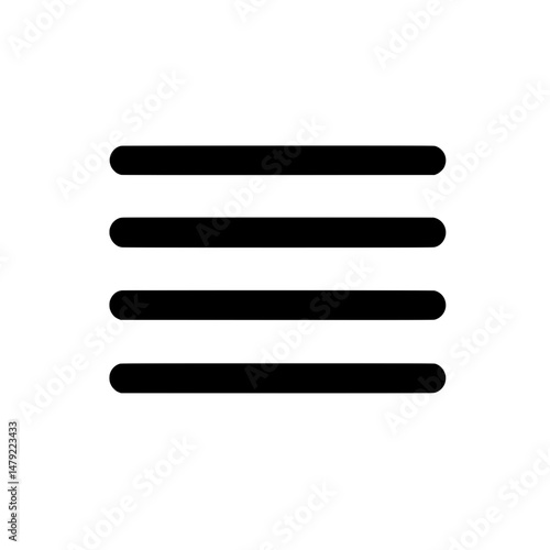 Minimal icon of stacked horizontal lines representing unordered list or text block in UI and documentation