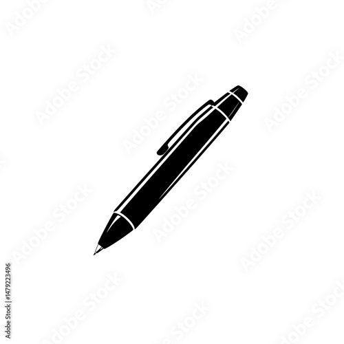 Detailed icon of a retractable ballpoint pen at an angle for office, writing, and educational tool representation