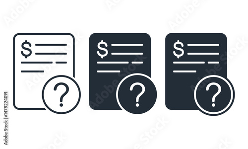 Money document with question icon. Vector illustration