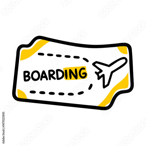 Boarding pass design featuring airplane graphic and vibrant colors  