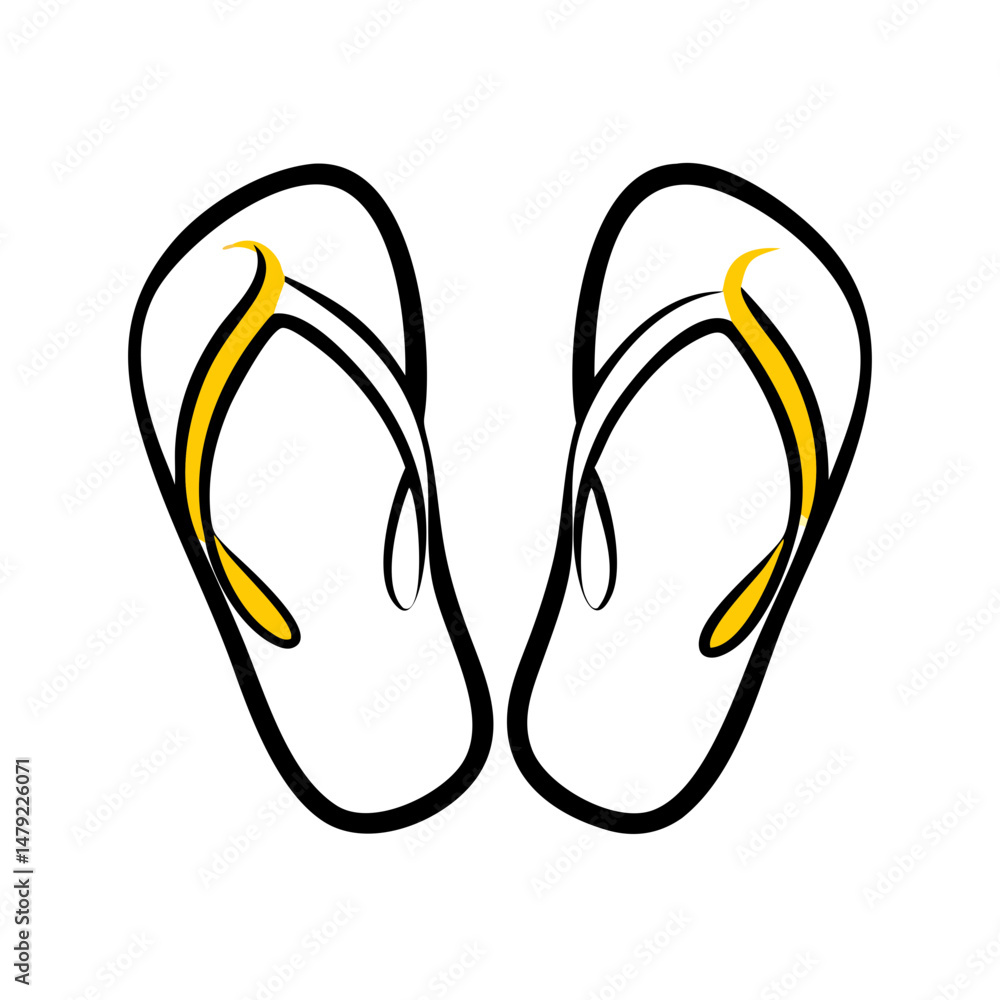 Flip-flops with yellow straps on a white background Flip-flops with yellow straps on a white background