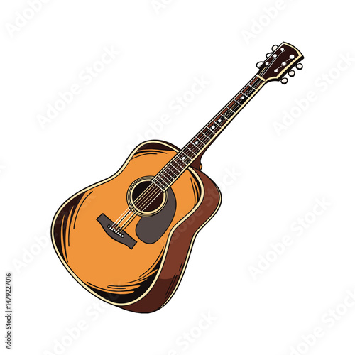 Guitars vector art illustration. Electric and acoustic, bass, Cartoon music instrument, rock jazz guitar silhouette, music band guitars set of different colors vector.