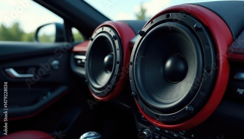 High-quality car audio speakers installed in a vehicle's interior , bass, car interior, dashboard