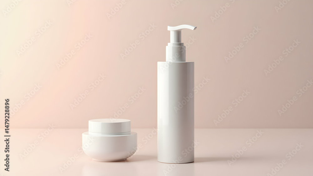 Develop sleek skincare bottle mockup visuals that feature modern container design premium labeling and sophisticated material textures to elevate cosmetic brand identity. in Photo Stock Concept and Develop sleek skincare bottle mockup visuals that feature modern container design premium labeling and sophisticated material textures to elevate cosmetic brand identity. in Photo Stock Concept and