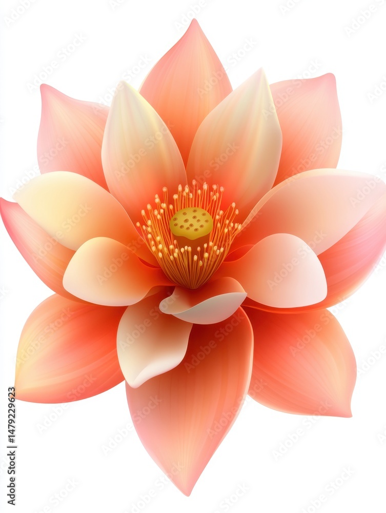 Obraz premium Elegant Peach Lotus Flower Blossom Close Up on White Background for Spa Meditation and Relaxation