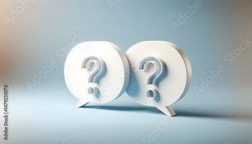 Connected Speech Bubbles with Question Marks on Light Blue Background