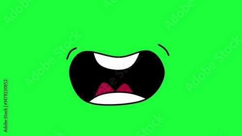 Talking mouth cartoon characters lip sync animation on green screen background