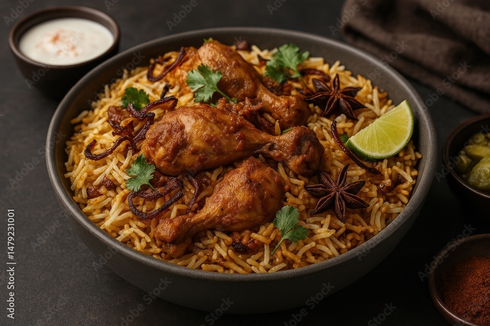 Fototapeta premium Flavorful chicken biryani dish.
