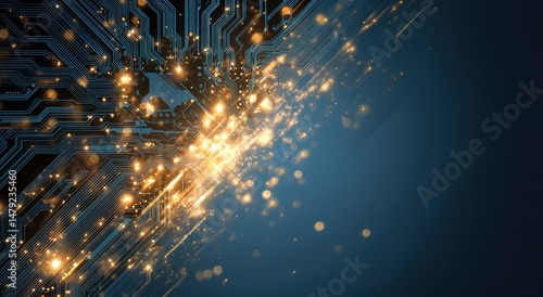 Abstract technological design with glowing particles.