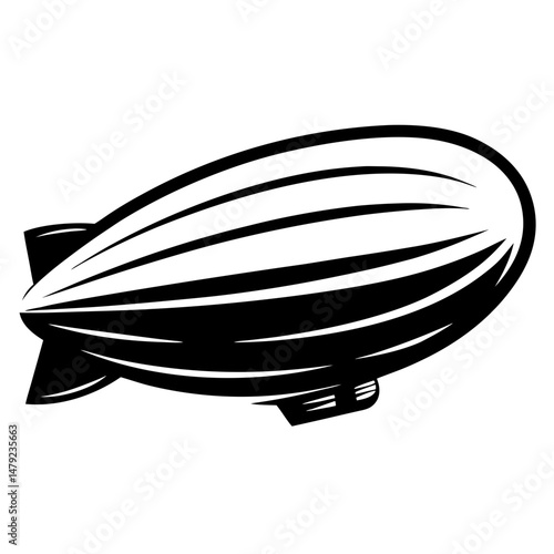 Stylized black and white illustration of a vintage airship zeppelin design