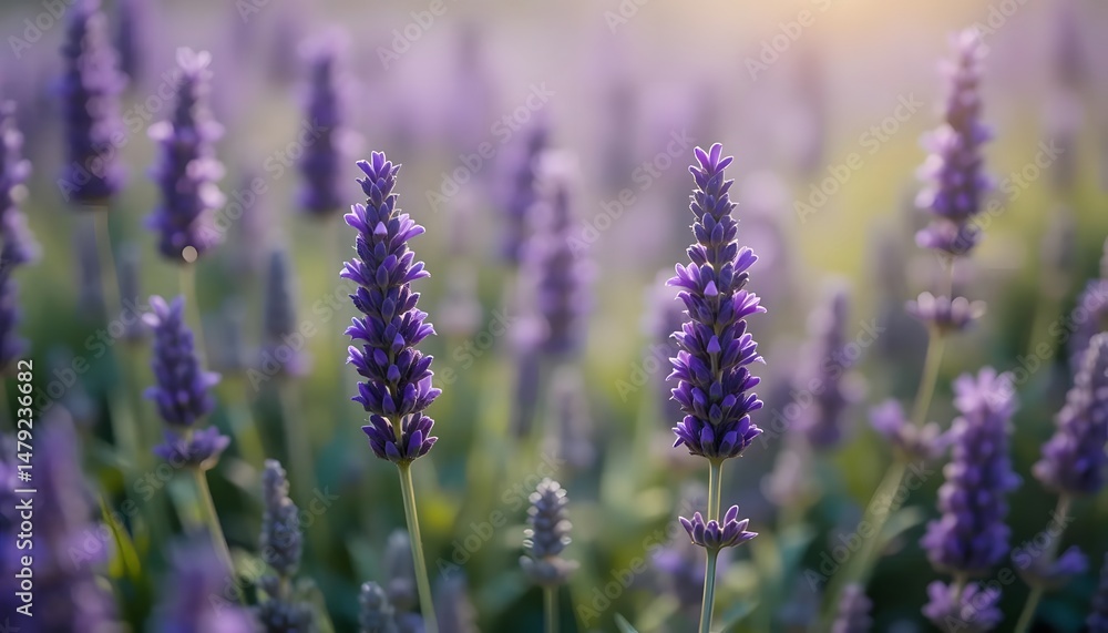 Fototapeta premium Close Up of Purple Lavender Flowers in Soft Focus – Serene Floral Detail (AI Generated)