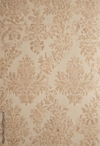 Elegant beige damask fabric with intricate floral patterns , background, texture, beige damask