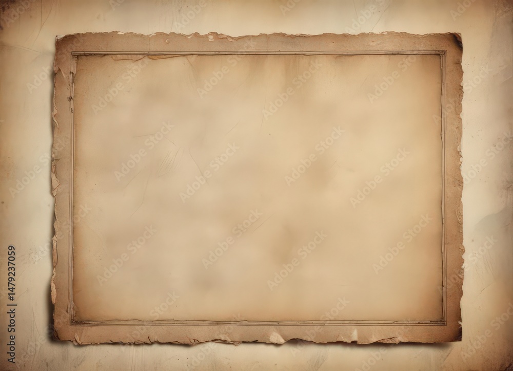 Fototapeta premium Aged photo mockup; distressed edges, faded colors, vintage paper texture, frame, overlay