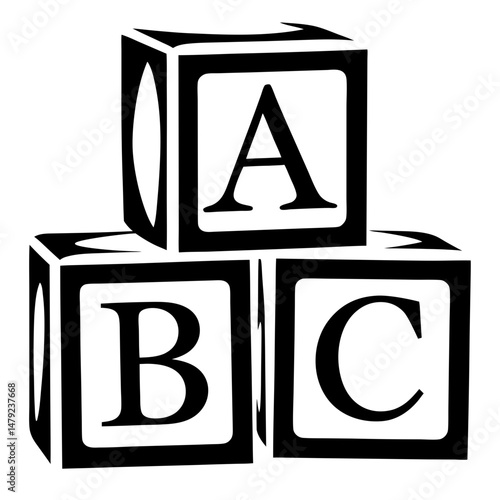 Classic ABC Blocks Stacked for Early Childhood Education in Black and White