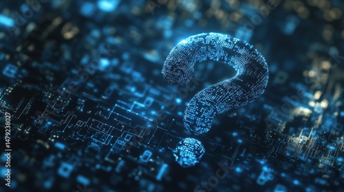 digital 3d question mark with binary code, ai in question answering system with blure qustion marks on background, ai in question answering systems, natural language processing algorithms, information
