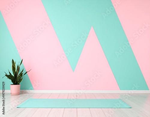 A vibrant yoga mat featuring bold pink and green stripes, perfect for adding a pop of color to your workout space while providing comfort and support.