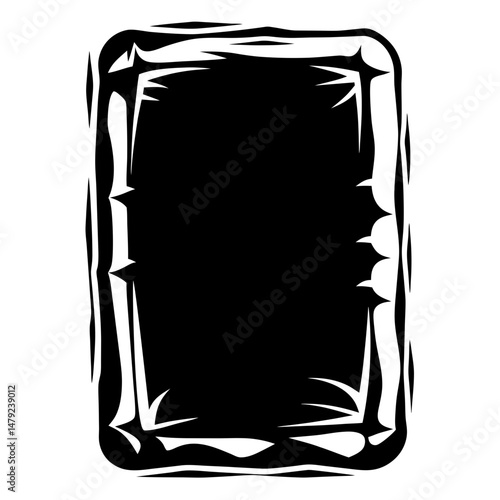 Abstract black and white rectangular frame with decorative and slightly jagged edges