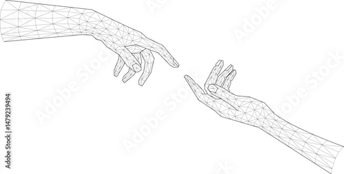 Wireframe Hand, Technology illustration.